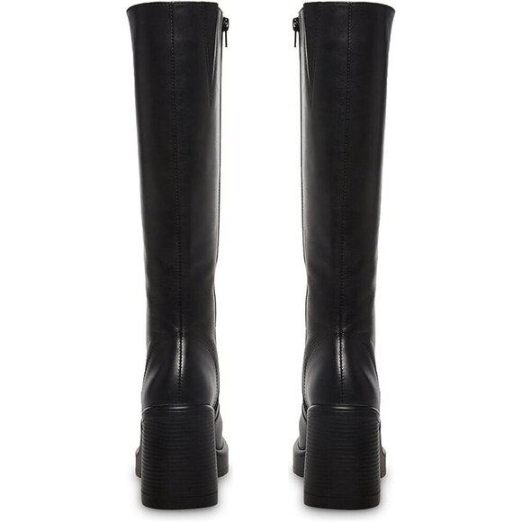 ✨ Sovanyou Heeled Boots Women Black Faux Leather Platform Square Toe Chunky Boot - Picture 4 of 5